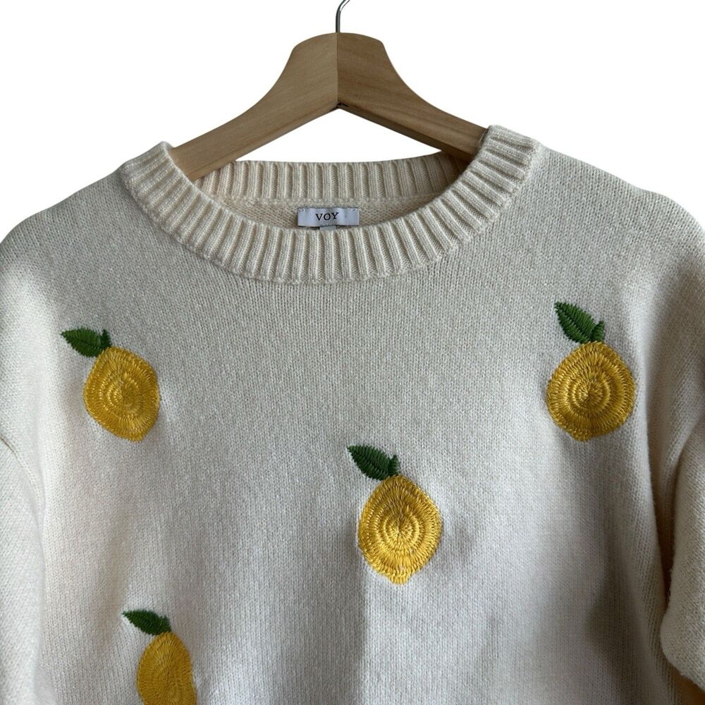 Voy Sweater S Lemon Embroidered Women’s Pullover - Picture 2 of 6